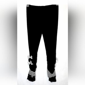 LEGGINGS Black, White Stripes, Lace Ankles, Bows